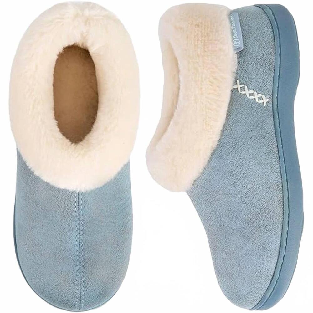 NEW EVERFOAMS women's microsuede cozy memory foam winter slippers in light blue